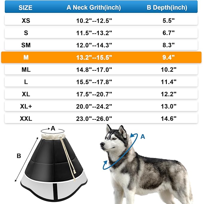 Soft Dog Cone for Dogs After Surgery, Breathable Pet Recovery Collar for Large Medium Small Dogs and Cats, Adjustable Dog Cone Collar, Elizabethan Collar (M, Black)