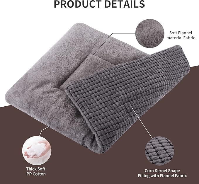 Reversible Dog Bed Mat with Plush and Corn Velvet,Soft Warm Pet Cushion, Dual Purpose Washable Sleeping Mattress Bed for Small Medium Large Dog and Cat XB004 (30"x20", Light Grey)