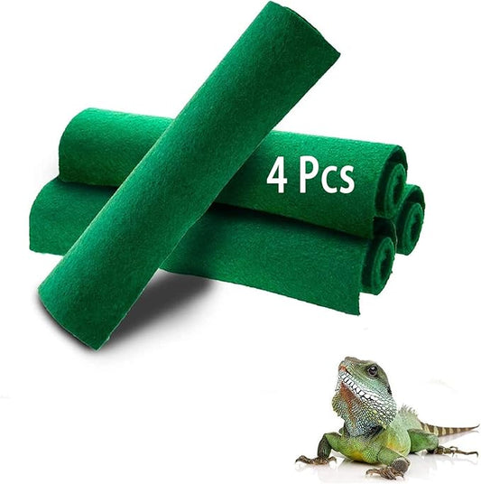 Reptile Carpet 4pcs Terrarium Substrate Liner Pet Habitat Bedding Soft Green Mat for Bearded Dragon Lizards Gecko Chamelon Iguana Turtles Snakes (19.7" x 11.8")