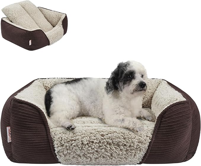 Miguel Washable Dog Bed with Removable Cushion for Medium Small Dogs, Easy to Wash Pet Sofa Bed with Side, Rectangle Bolster Cat Bed Calming Cuddle Puppy Bed with Anti-Slip Bottom, Dark Brown 25 Inch