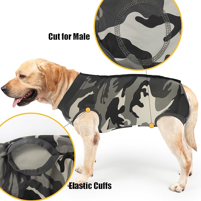 Dog Recovery Suit Abdominal Wound Puppy Surgical Clothes Post-Operative Vest Pet After Surgery Wear Substitute E-Collar & Cone(XL, Camouflage)