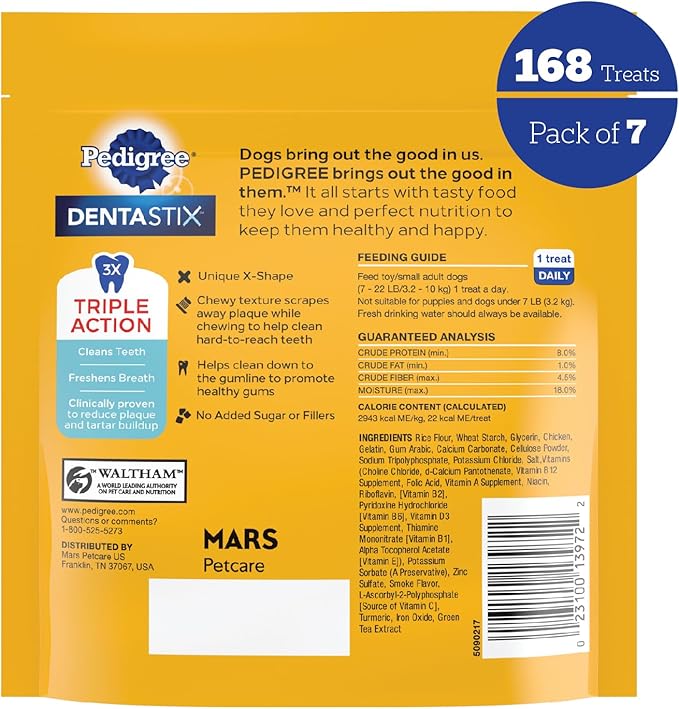 PEDIGREE DENTASTIX Toy/Small Dog Dental Treats Original Flavor Dental Bones, 5.8 oz. -24 Count (Pack of 7)