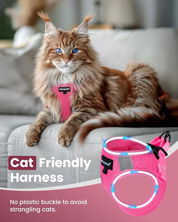 Cat Harness, Cat Leash and Harness Set for Walking Escape Proof, Harness for Small Cats/Small Dogs, Large Kitten/Puppy Harness and Leash, Harness for Cats S-XXL(Pink, XX-Large)