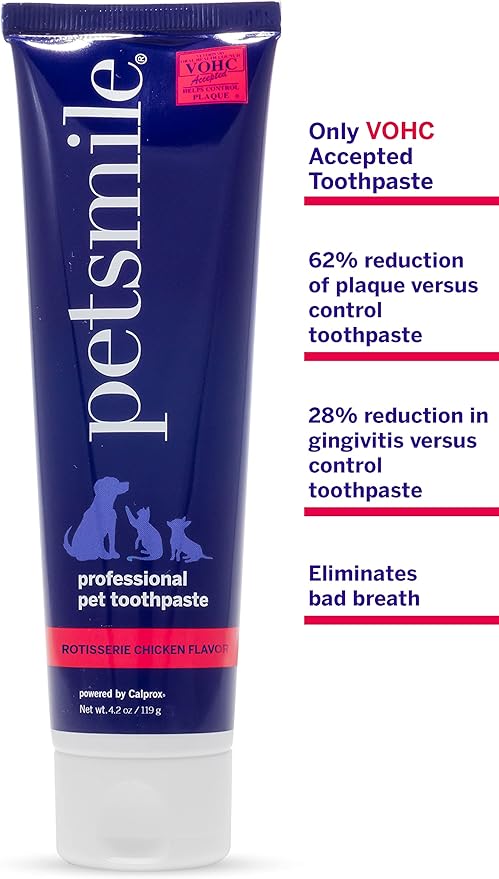 Petsmile Professional Pet Toothpaste - Cat & Dog Teeth Cleaning Supplies - Controls Plaque, Tartar, & Bad Breath - VOHC Accepted Toothpaste - Pet Dental Care Essentials (Rotisserie Chicken, 4.2 Oz)