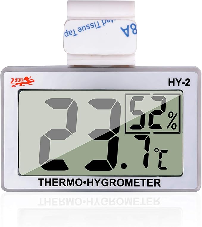 Reptile Thermometer Hygrometer LCD Digital Humidity Gauge Digital Thermometer Hygrometer for Reptile Terrarium Digital Reptile Tank Thermometer Hygrometer with Hook (Silver)