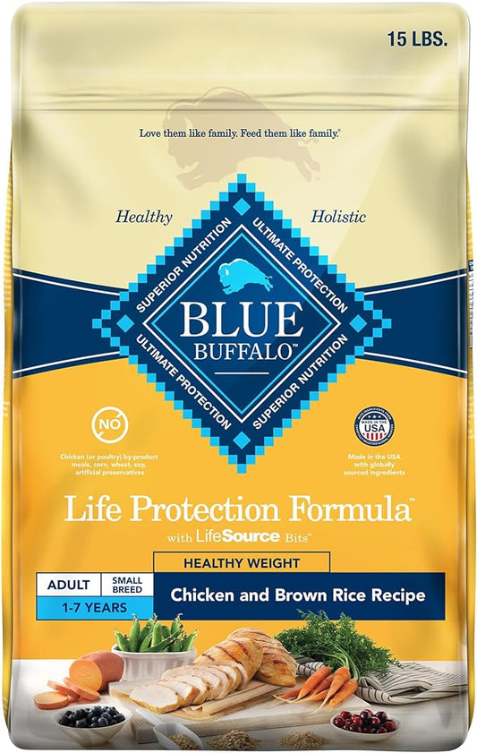 Blue Buffalo Life Protection Formula Healthy Weight Natural Small Breed Dry Dog Food, Supports an Ideal Weight, Made with Natural Ingredients, Chicken & Brown Rice Recipe, 15-lb. Bag