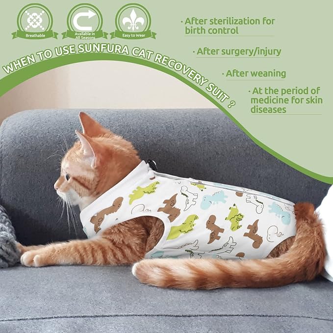 SUNFURA Cat Recovery Suit, Kitten Surgical Full Bodysuit for Abdominal Wound Protector Anti Licking After Surgery, Professional Bandages Cone E-Collar Alternative for Small Male & Female Pets