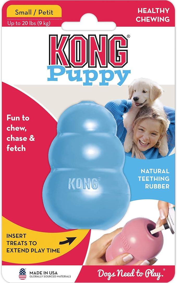 KONG Puppy - Natural Teething Rubber Chew Toy for Dogs - Stuffable Dog Toy for Extended Playtime - Chew & Fetch Toy for Puppies - for XS Puppies - Blue