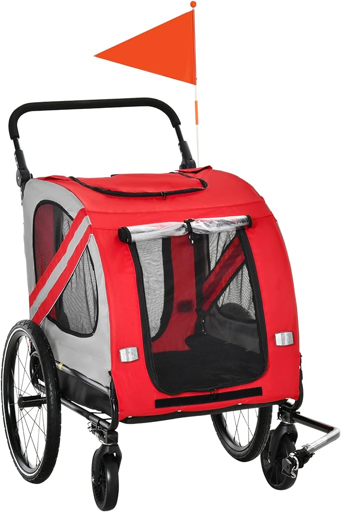 Aosom 2-in-1 Pet Bike Trailer for Small Dogs, Road-Visibility Bicycle Stroller, Weather-Strong Bike Wagon Trailer Sidecar Attachment