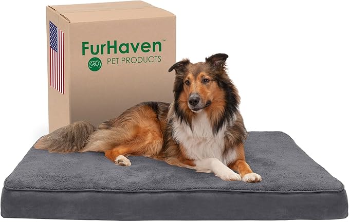 Furhaven Memory Foam Dog Bed for Large Dogs w/ Removable Washable Cover, For Dogs Up to 95 lbs - Terry & Suede Mattress - Gray, Jumbo/XL
