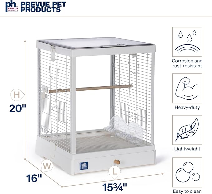 Prevue Pet Products Clear View Glass Bird Cage Crystal Palace for Small Birds - White Frame