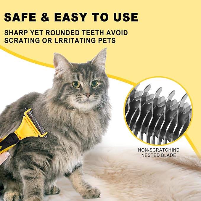 Pet Grooming Brush, Double Sided Undercoat Rake for Dogs & Cats, Professional Deshedding Brush and Dematting Tool, Safe and Effective Removing Knots, Mats, Tangles,and Flying Hair