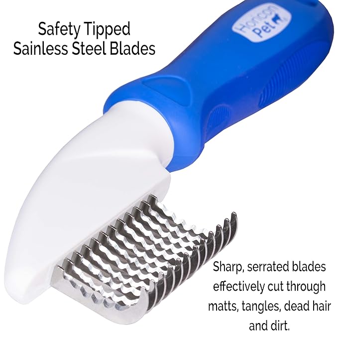 12 Blade Dog Dematting Comb - Removes Knots, Matted Fur, & Tangles Gently For Dogs, Cats & Small Animals