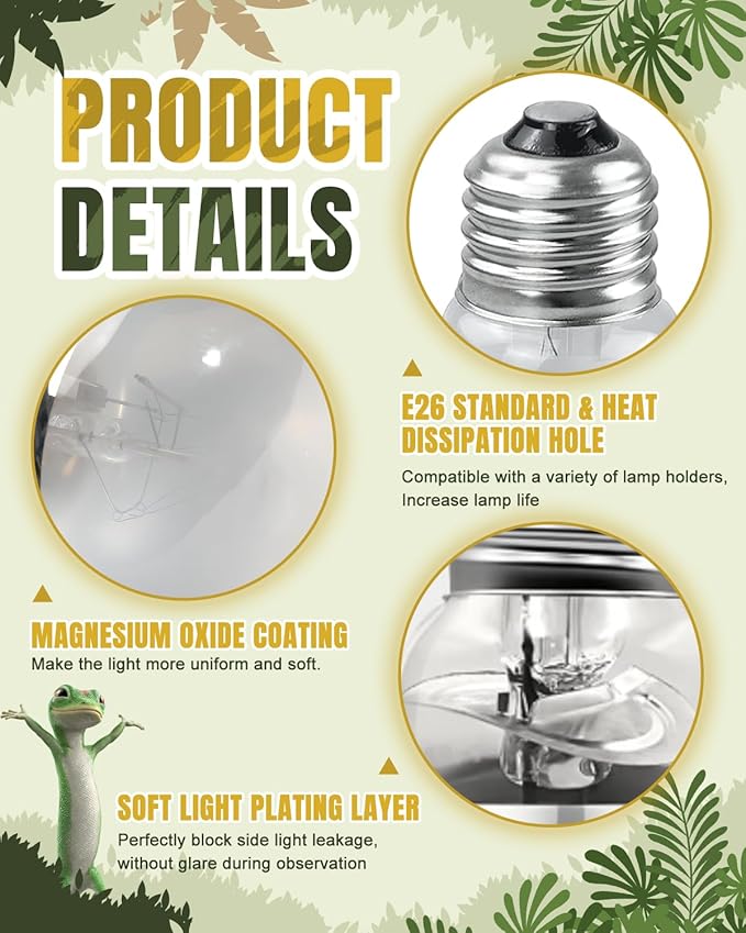 Heat Lamp Bulbs, 125 Watt Reptile Heat Bulb, Full Spectrum UVA UVB Light Bulb, Natural Daylight, Basking Spot Light, Sun Light for Reptile and Amphibian 1 Pack