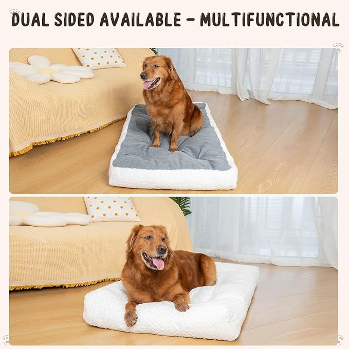 KROSER Deluxe Dog Crate Bed Dog Bed Mat, Soft Dog Crate Pad, Machine Washable Pet Cage Pad Mattress Reversible (Cool & Warm), Dog Kennel Bed for Small to Jumbo Dogs, White