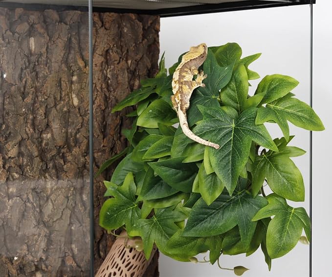 2Pack Reptile Fake Plants for Terrarium, Snake Tank Accessories, Habitat Decor Artificial Hanging Plants with Suction Cup - Fake Sweet Potato Vine