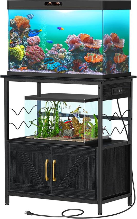 Snughome Aquarium Stand, Fish Tank Stand with Cabinet for Fish Tank Accessories Storage, Metal Fish Tank Stand 29.92" x 16.53" x 32.87", Black