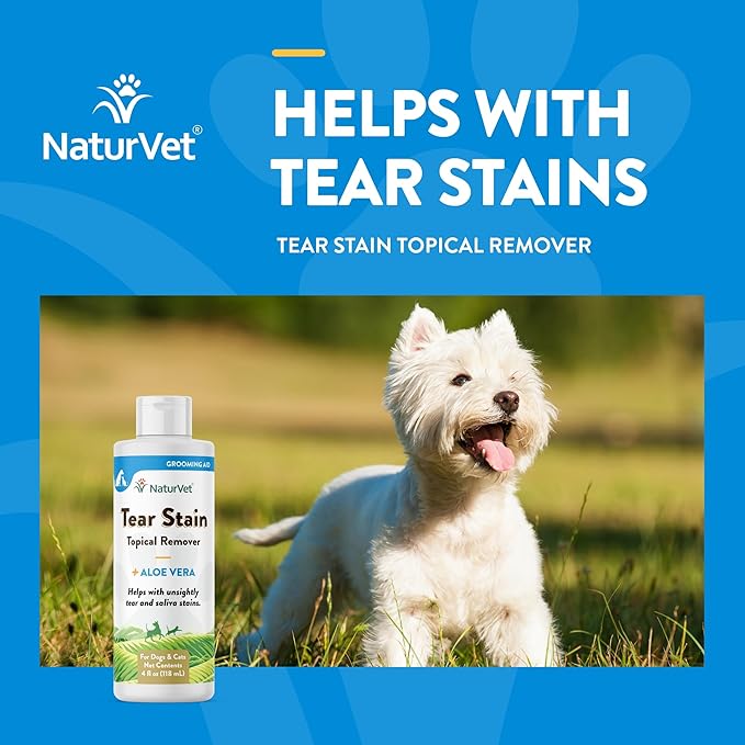 NaturVet – Tear Stain Topical Remover Plus Aloe – 4 oz | Eliminates Unsightly Tear & Saliva Stains | Gentle, Water-Based Formula | for Dogs & Cats