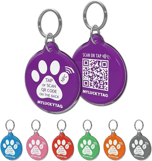 MYLUCKYTAG NFC & QR Code Smart Pet ID Tag Personalized Dog Cat Tag, Online Pet Profile, Pet Location Alert Email, Digital Pet Tag, Quiet Pet Tag, Durable Pet ID, Dog Collar Tag