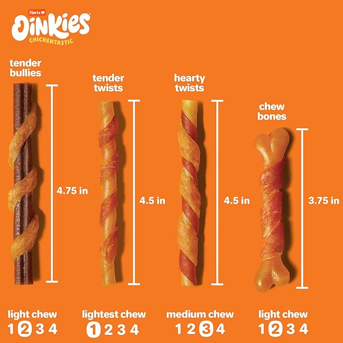 Oinkies Chickentastic Hearty Twists Dog Treats with Real Chicken Breast, Sweet Potato, and Smoked Pork, Long-Lasting Yet Highly Digestible, 120 CT