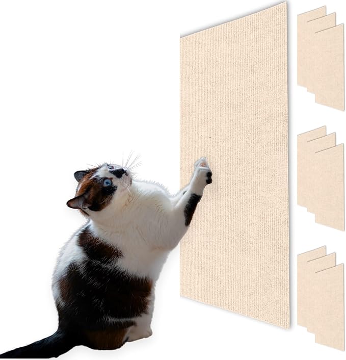 Cat Scratch Mat (Beige,10 Pack), 23.6’’ x 11.8’’ Cat Wall Stracther, Versatile Self-Adhesive Replacement Easy Use for Cat Trees, Cat Wall Furniture, Scratching Posts, and Couch Protection