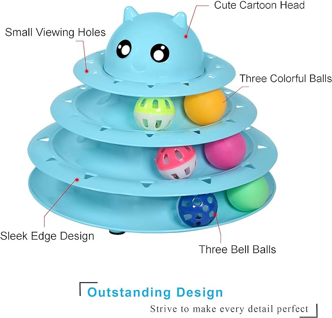 UPSKY Cat Toy Roller 3-Level Turntable Cat Toys Balls with Six Colorful Balls Interactive Kitten Fun Mental Physical Exercise Puzzle Kitten Toys