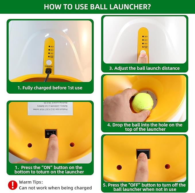 Ball Launcher for Dogs, Automatic Dog Ball Launcher with 12 Tennis Ball, Interactive Dog Toys Pet Ball Indoor Outdoor Thrower Machine (Yellow Automatic Tennis Ball)