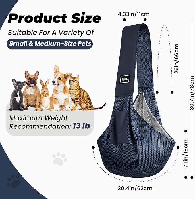 Dog Carrier Sling, Hand-Free Dog Sling Carrier for Small Dogs and Cats，Travel Safety Puppy Bag (Blue)