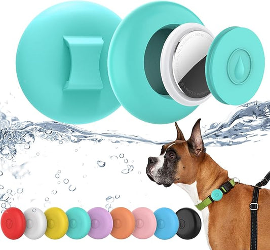 IPX8 Waterproof AirTag Dog Collar Holder, Hidden Air Tag Case for Cat Collar, Anti-Lost Silicone Cover for AirTag GPS Tracker Compatible with Pets Loop, Fits All Width Collars(Mint Green S)