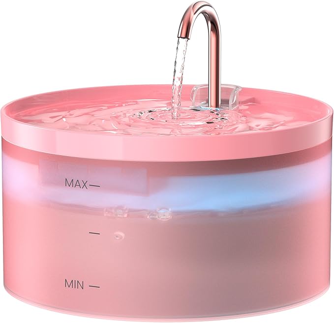 Pink Cat Water Fountain:108oz/3.2L Cat Fountain Super Silent Pet Water Fountain - Water Fountains for Cats Indoor - Faucet Cat Fountain - Quiet Water Pump - Suitable for Cats and Dogs - BEMOONY