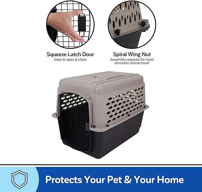Petmate Vari Dog Kennel 32" and Petmate Double Diner Kennel Bowl, Gray, Small