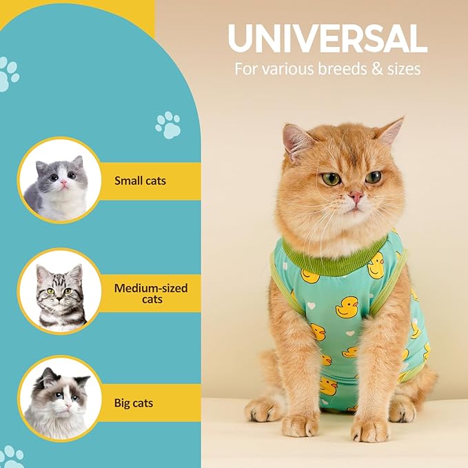 Avont Cat Recovery Suit, Cat Onesie for Cats After Spay Surgery Healing, Cat E-Collar Cone Alternative for Surgical Recovery Skin Diseases -Duck(M)