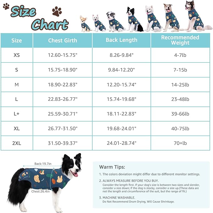 2 Packs Dog Recovery Suit Female Male, Blue Bear + Brown Bear, L