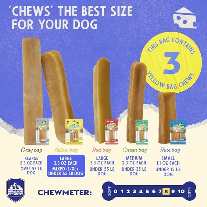 Himalayan Dog Chew Original Yak Cheese Dog Chews, 100% Natural, Long Lasting, Gluten Free, Healthy & Safe Dog Treats, Lactose & Grain Free, Protein Rich, Mixed Sizes, Dogs 65 Lbs & Smaller