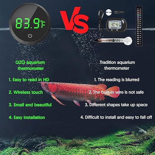 QZQ Fish Tank Thermometer Aquarium Thermometer Wireless Touch Stick Digital Aquarium Thermometer LED Display ±1°F for Monitoring The Fish Tank Aquarium Temperature Accessories (Black)