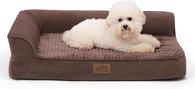 Orthopedic Dog Bed for Medium Sized Dogs,Waterproof Dog Sofa Beds with Sides, Supportive Foam Pet Couch Bed with Removable Washable Cover,Waterproof Lining and Nonskid Bottom,Brown(L-Shaped)