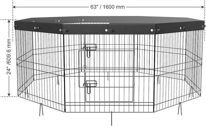 VEVOR Foldable Metal Dog Exercise Pen, Pet Puppy Playpen Yard Fence with Top Cover & Door, Indoor Outdoor 8 Panels 24" W x 24" H Dogs Crate Kennel with Ground Stakes for Small & Medium Dogs