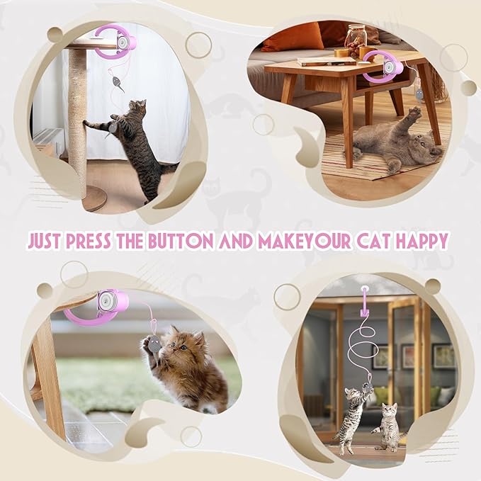 Cat Toy Interactive for Indoor Cats, Smart USB Rechargeable Door Hanging Automatic Retractable Kitten Toys, Teaser Electronic Self Play Feather Cat String Toys Attached with 3 Catnip Mice Purple