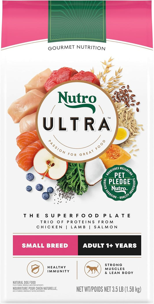 Nutro Ultra Adult Small Breed Dry Dog Food, Chicken, Lamb and Salmon Protein Trio, 3.5 lb. Bag