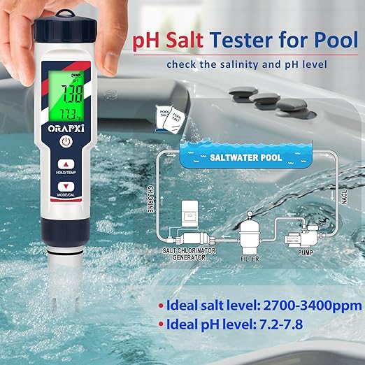 pH Salinity Tester 5 in 1 pH SALT TDS EC Temp Meter for Hydroponic System Saltwater Pool pH and PPM Meter Water Tester for Indoor Plant Grow, Hot Tub, Spa, Aquarium, Home Brewing