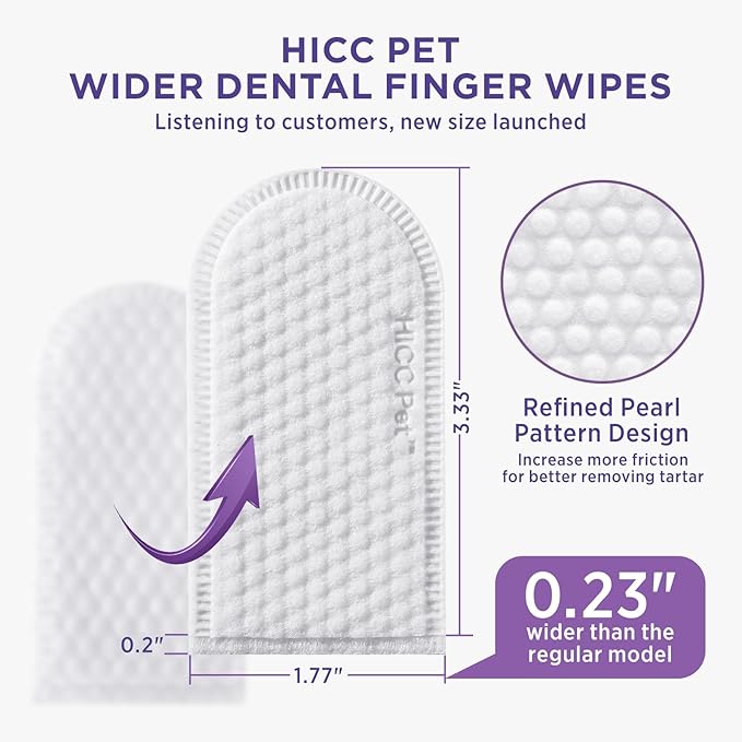 HICC PET Wider Teeth Cleaning Wipes for Dogs & Cats, Remove Bad Breath by Removing Plaque and Tartar Buildup No-Rinse Dog Finger Toothbrush, Disposable Gentle Cleaning & Gum Care Pet Wipes, 50 Counts