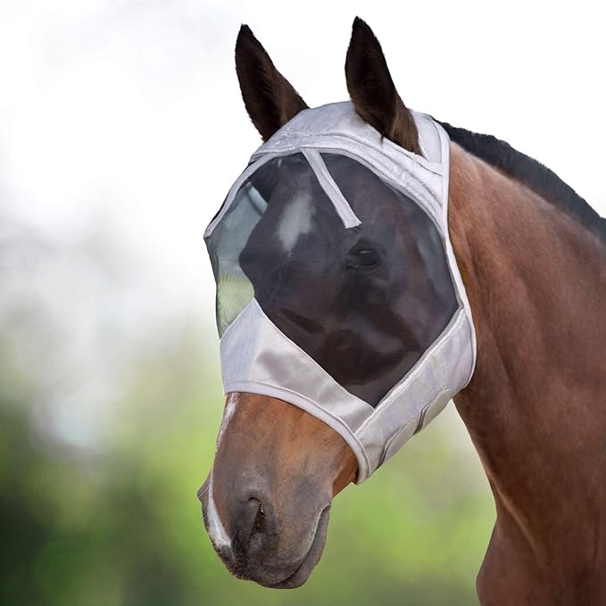 Harrison Howard CareMaster Horse Fly Mask Standard Silver/Black Retro XL Extra Full Size