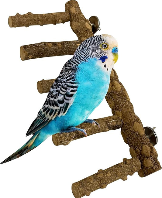 Bird Ladder Perch, Natural Wood Parrot Stand, Hamster Climbing Toy, Bird Cage Ladder for Small Birds