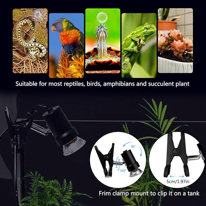 Dimmable Reptile Heat Lamp with Timer + 50W UVA UVB Light Bulb, Basking Spot Light Simulated Sunlight, Heating Lamp for Turtle, Lizard, Snake, Beared Dragon, Amphibians