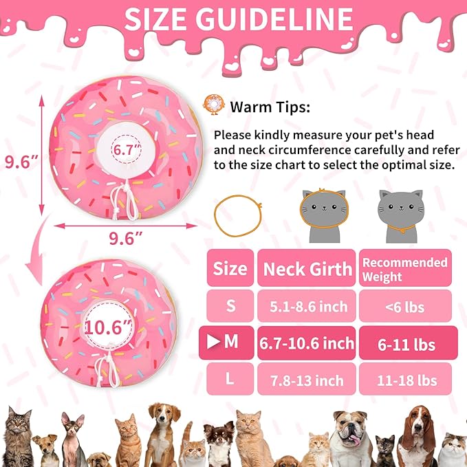 Cat Cone Collar Soft, Cat Recovery Collar for Wound Healing Cute Cat Donut Adjustable Cat Cones to Stop Licking Comfortable Lightweight Neck Elizabethan Collars for Cats Kittens After Surgery