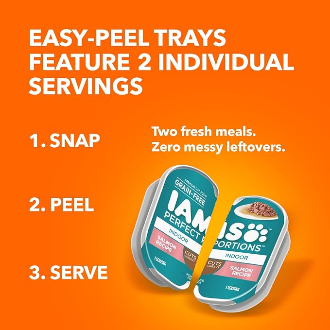 IAMS Perfect Portions Indoor Wet Cat Food with Salmon and Tuna Recipe Variety Pack, Easy Peel Twin-Pack Trays, Pack of 12 (24 Total Servings)