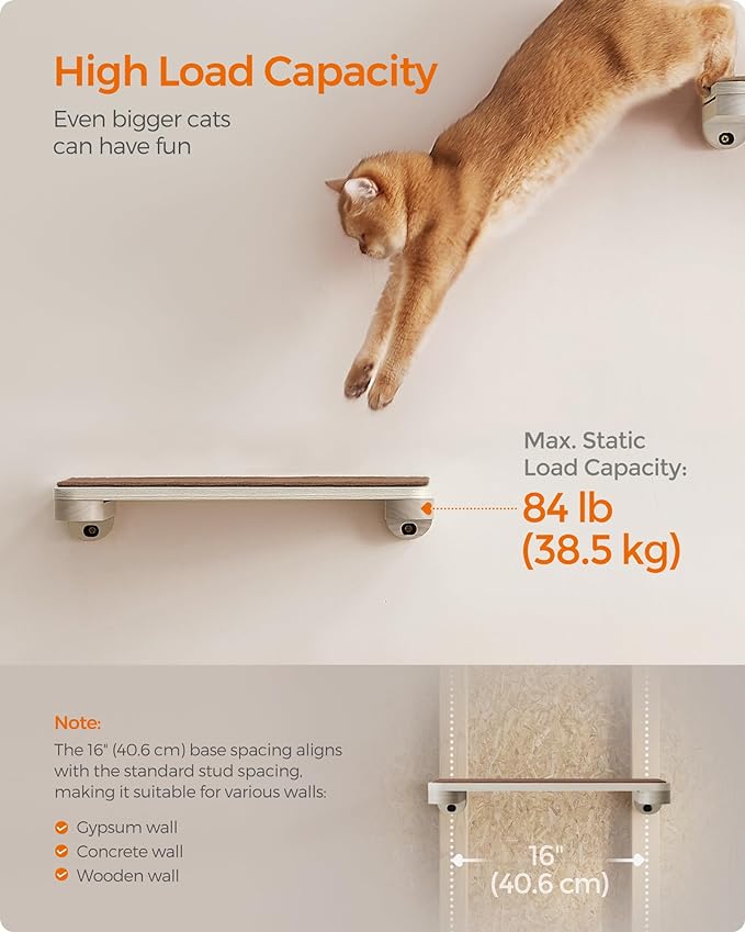 Feandrea Clickat Collection - No.007 Cat Shelf, Wall-Mounted Cat Perch for Indoor Cats, Cat Wall Shelves, Extremely Quick Assembly, Unlimited Expandability, Replaceable Module and Felt Pad