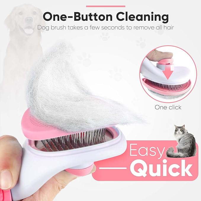 Cat Brush Self Cleaning Slicker Brush with Release Button, Dog Shedding Brush for Grooming, Cat Comb Pet Massage Tool Suitable for Long or Short Pet Hair Cleaner, Removes Tangles & Loose Fur