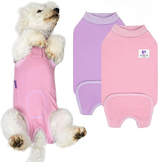 cyeollo 2pack Surgery Recovery Suit for Dogs Cats Soft Breathable Female Male Pet Bodysuit After Surgery for Spay, Neuter, Surgical Recovery Onesie Shirt for Small Medium Large Dogs, Pink & Purple, M