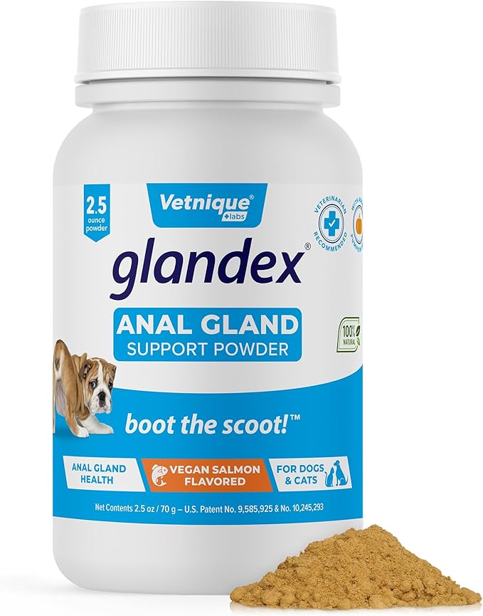 Glandex Dog & Cat Anal Gland Fiber Supplement Vegan Powder 2.5oz with Pumpkin & Digestive Enzymes – Vet Recommended Healthy Bowels & Digestion - Boot The Scoot - by Vetnique Labs